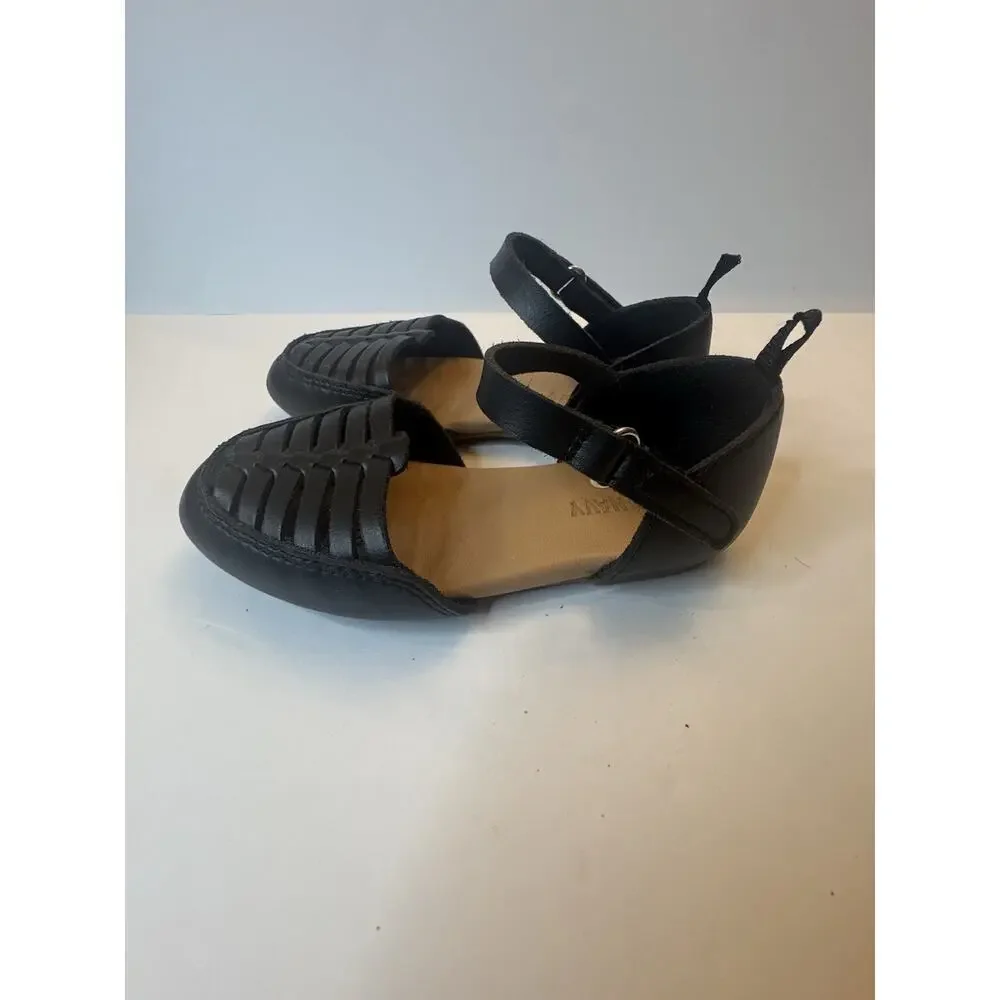 Old Navy Girls Huarache Flats Black Ankle Strap Shoes Size 7